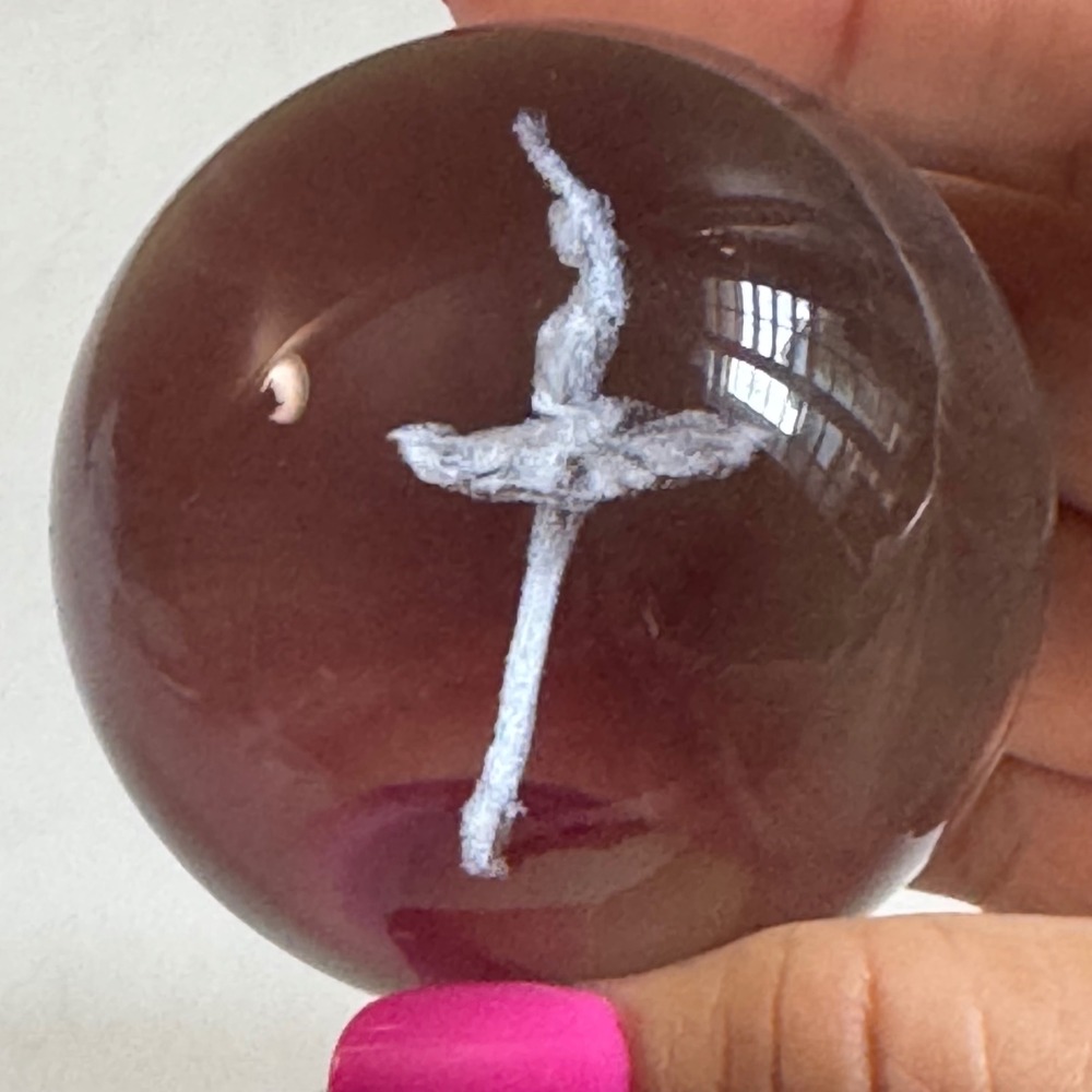 Laser Etched Ballerina Crystal Ball Paperweight 3D Glass Sphere Dancer Decor